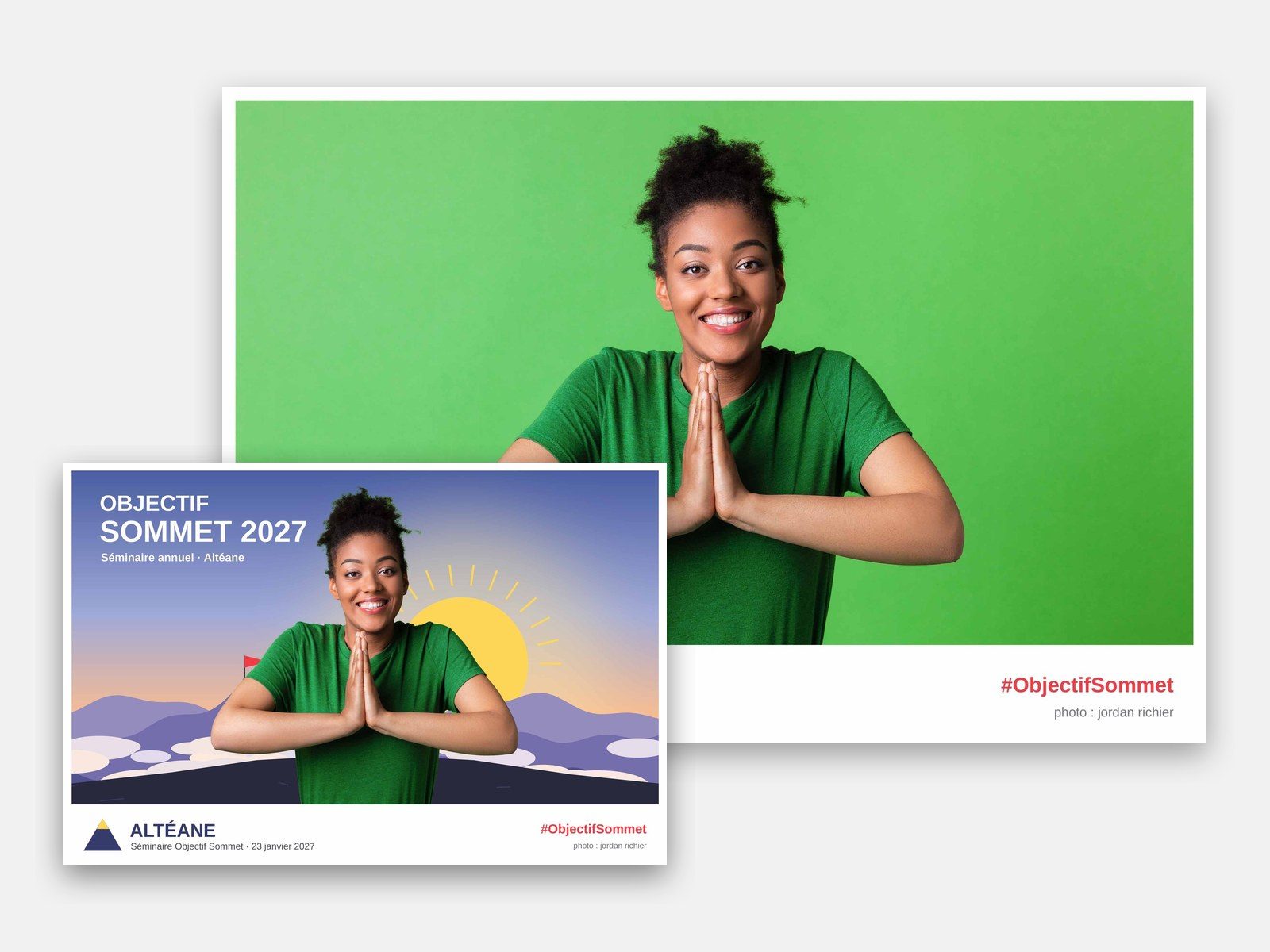 Photo sur fond vert et son tirage final avec le décor du séminaire incrusté